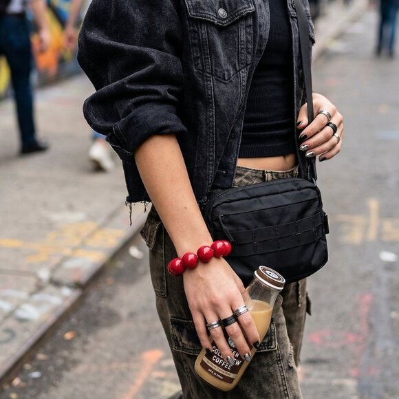 Cherry Red Acrylic Stretch Bracelet - Picture 3 of 5
